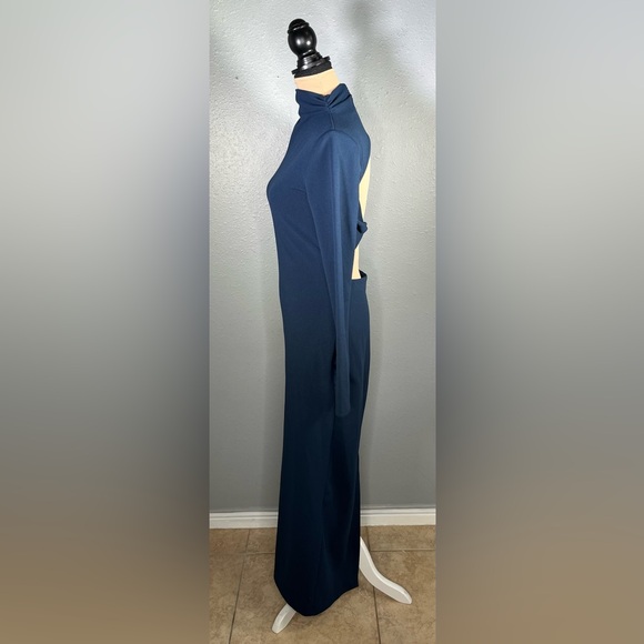 Zara navy blue mock neck long sleeve cut out twist back long midi dress sz M - Picture 5 of 12